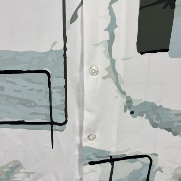 Porter & Ash Kinetic Stretch Shirt Mens Medium Short Sleeve Abstract White Green - Picture 4 of 16